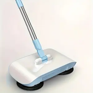 2-in-1 Automatic Handheld Sweeper & Mop Set with 2 Replacement Pads. Equipped with push-style broom brush, ideal for synthetic hard flooring surfaces. Perfect for household cleaning and Christmas gifts.