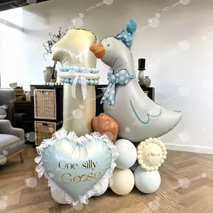 Cute Goose Shape Aluminum Foil Balloon, Milk Number Balloon, Farm Animal Baby Party Decoration, Birthday Theme Decorations