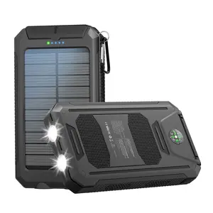 Solar Powered Power Bank, 10000mAh Portable Solar Power Bank with Flashlight & Compass, Outdoor Power Pack for Most Electronic Devices
