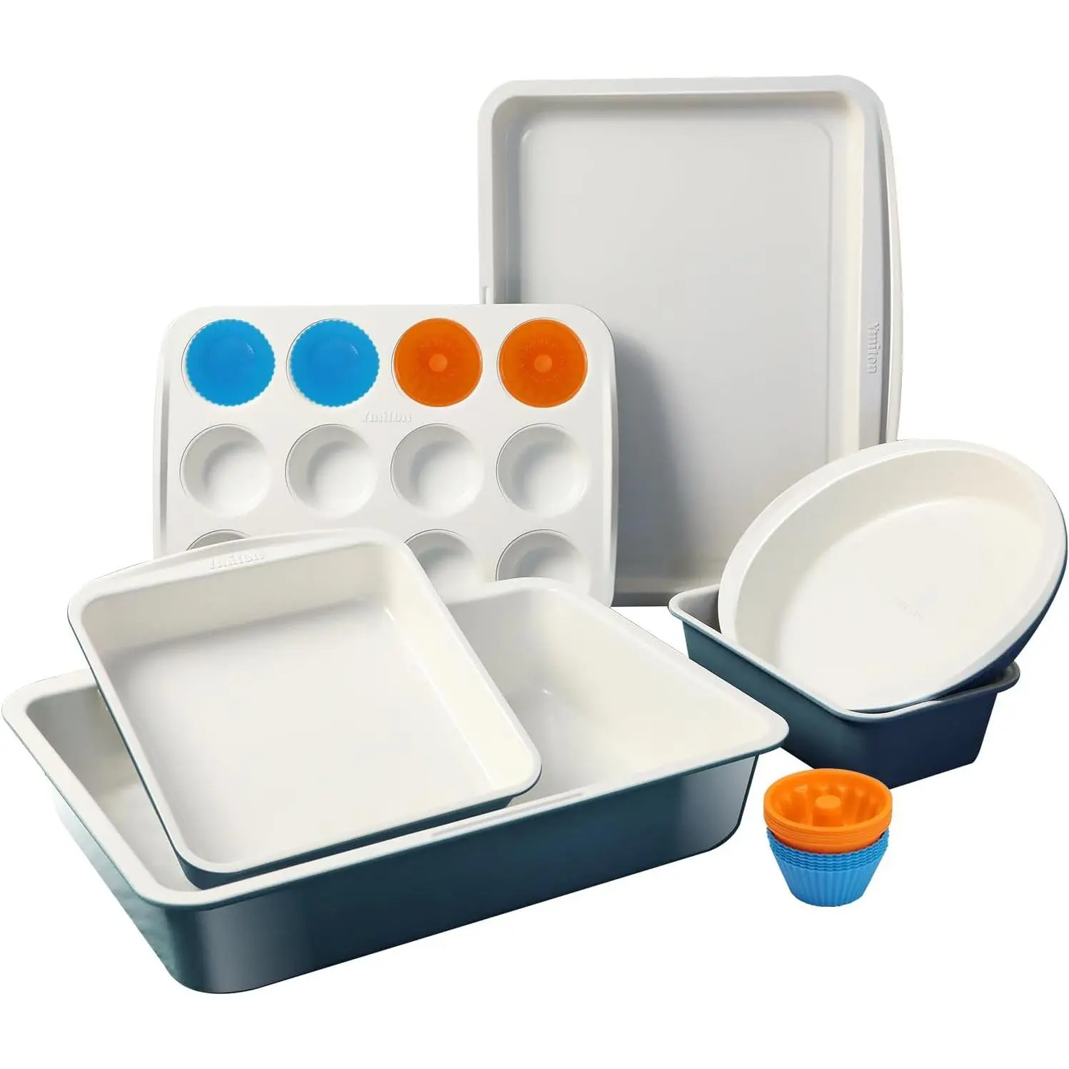 Ceramic Nonstick Baking Pans Set, Non  30 count Stackable Bakeware Sets, 550°F Oven Safe Baking Sheet & Pans, Warp-Free, Dishwasher Safe, PTFE/PFOA/PFOS-Free (Blue)