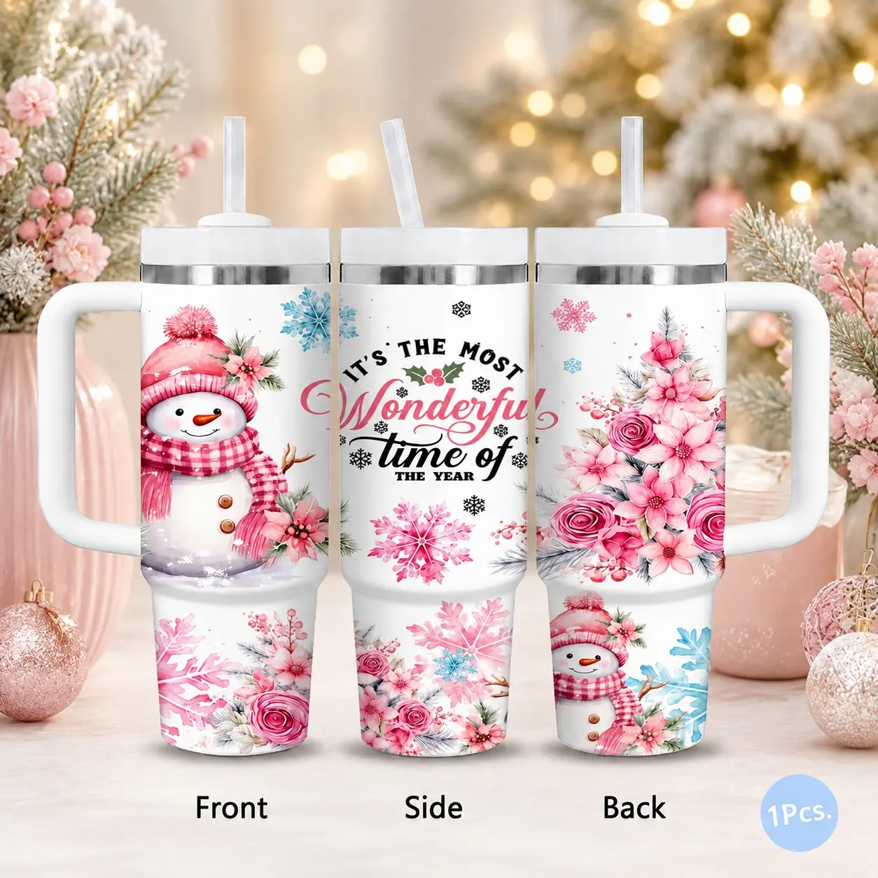 Snowman 40oz Tumbler Hello Winter Tumbler Winter Tumbler Pink Snowman Cup Snowflake Tumbler Floral Winter Cup Christmas Tumbler Cute Snowman Cup Winter Travel Mug Pink Christmas Cup Holiday Tumbler W Vacuum Flasks