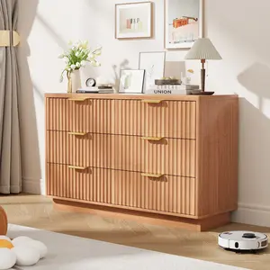 47" Mid-Century Modern Fluted Sideboard Buffet Cabinet, Large Storage Credenza with 6 Drawers & 4 Doors, Multi-Purpose Console Table for Dining Kitchen Living Room Entryway