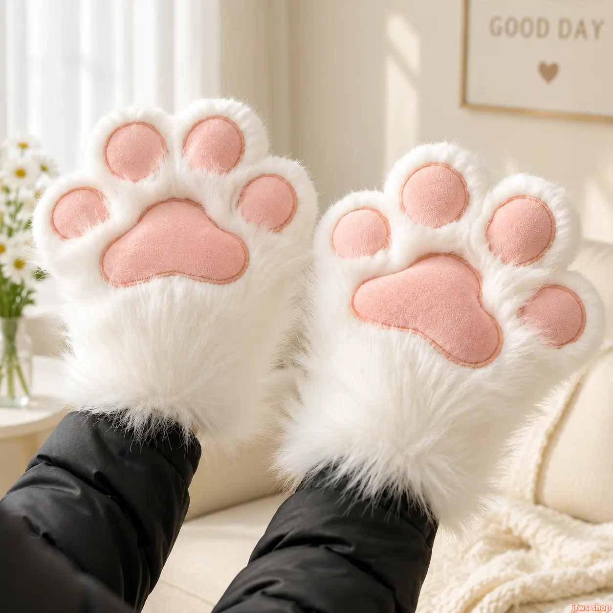 Cute Plush Cat Paw Gloves with Claws Interactive Squeaker Lightweight Comfort for Party Cosplay Halloween homedecor