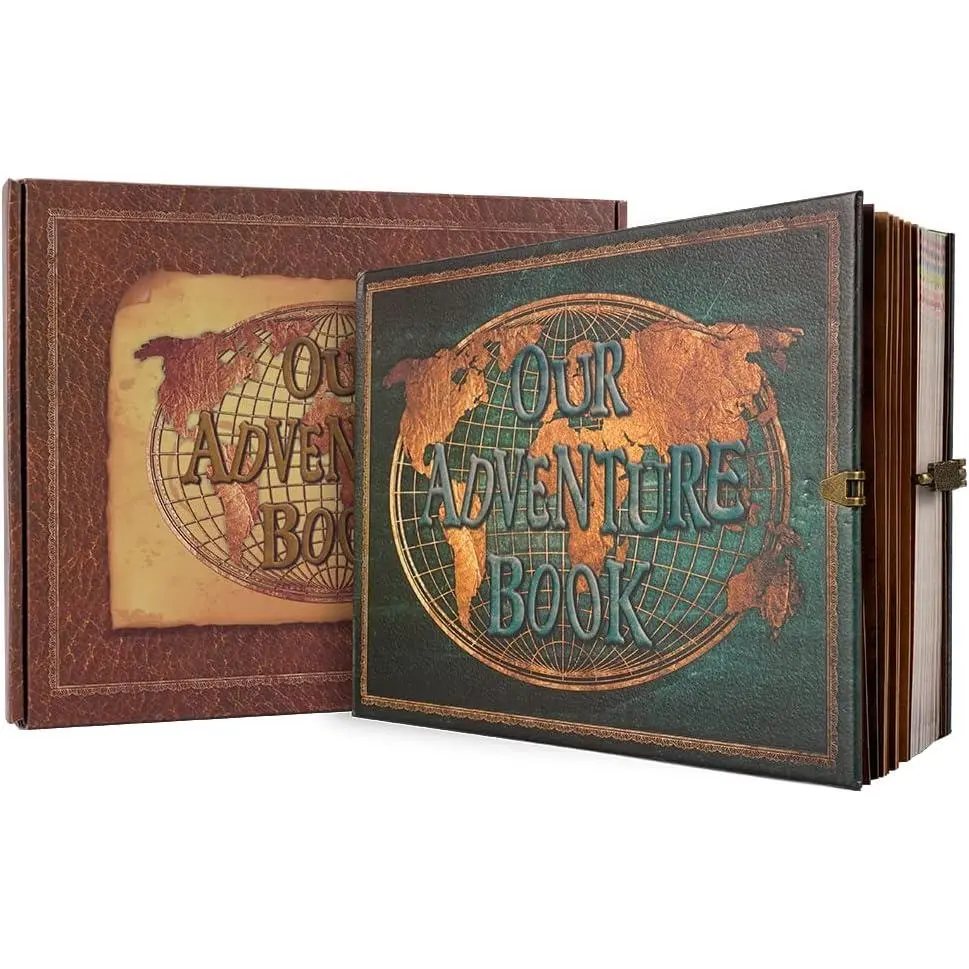 Our Book 180 Pages Scrapbook Photo Album,Retro Style Embossed Letter Cover Travel Diary Journal Scrap Book For Couples,Memory Book For Anniversary Wedding