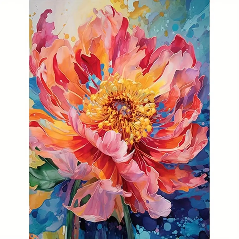 Modern Abstract Floral Paint by Numbers for Adults with Stretched Canvas Frame 16x20" 40x50cm Vibrant Peony Flower DIY Acrylic Oil Painting Kit Colorful Watercolor Blossom Wall Decor Art Crafts Pre-framed Paint by Number Kit
