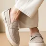 Men's Thick Sole Loafers, fashionable casual loafers, Casual Linen Boat Shoes, Walking Shoes, Solid Color, Comfortable Breathable, Slip-On, All Seasons, Business & Party Wear, Summer Shoes, Durable Casual Shoes