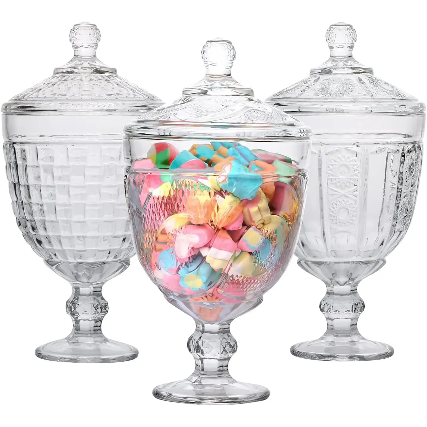 Candy Jars Set of 3, 27oz  Jar with Lid |  Candy Jar, Decorative Footed Jars, Cookie jar for Cookies, Candy, Storage, Buffet,Wedding