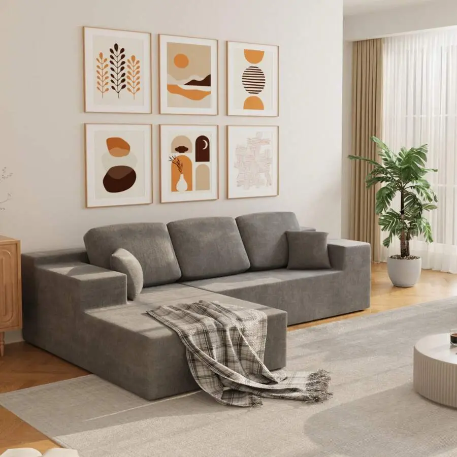 Modular Combination Sofa, Cloud-Sectional Couch With Deep Seat Design, Modern Modular L-Shaped Sofa Living Room And Bedroom