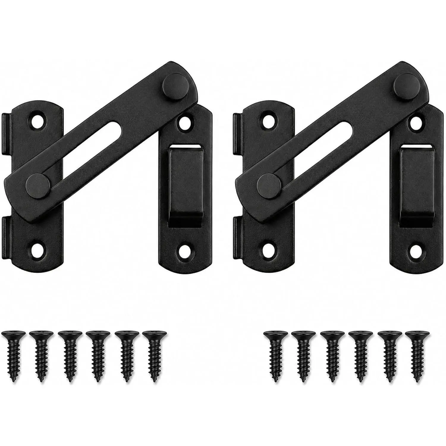 2 Pack 180° Flip Barn Door Latch, Matte Black Stainless Steel Gate Latch with Mounting Screws and 4 Spare Screws for Sliding Barn Doors, Fence Gates, Sheds, Cabinets and Windows