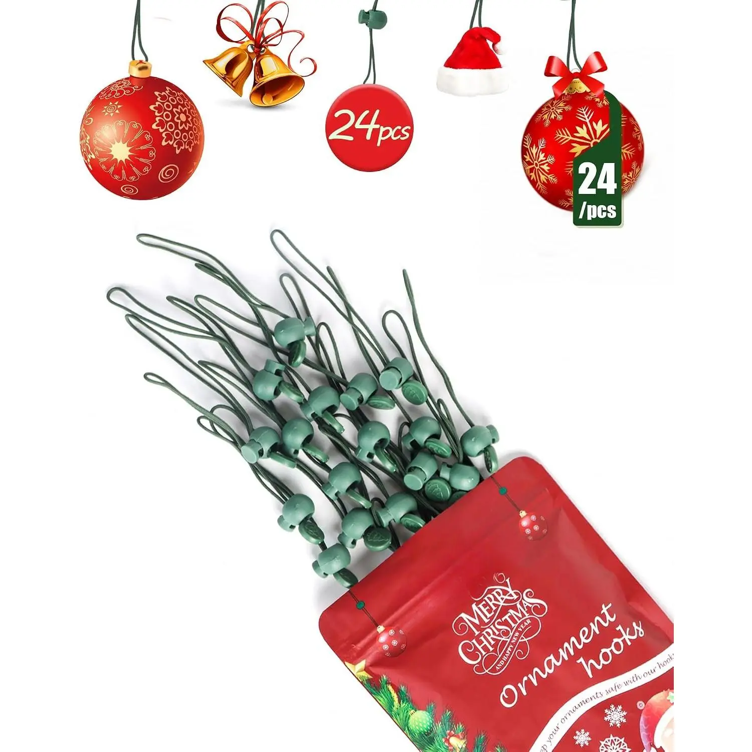 Ornament Hooks – Essential Christmas Tree Decorating Hangers  Xmas Ornament Hooks for  Christmas Decorations 35 count (Round-Upgraded-24pcs)