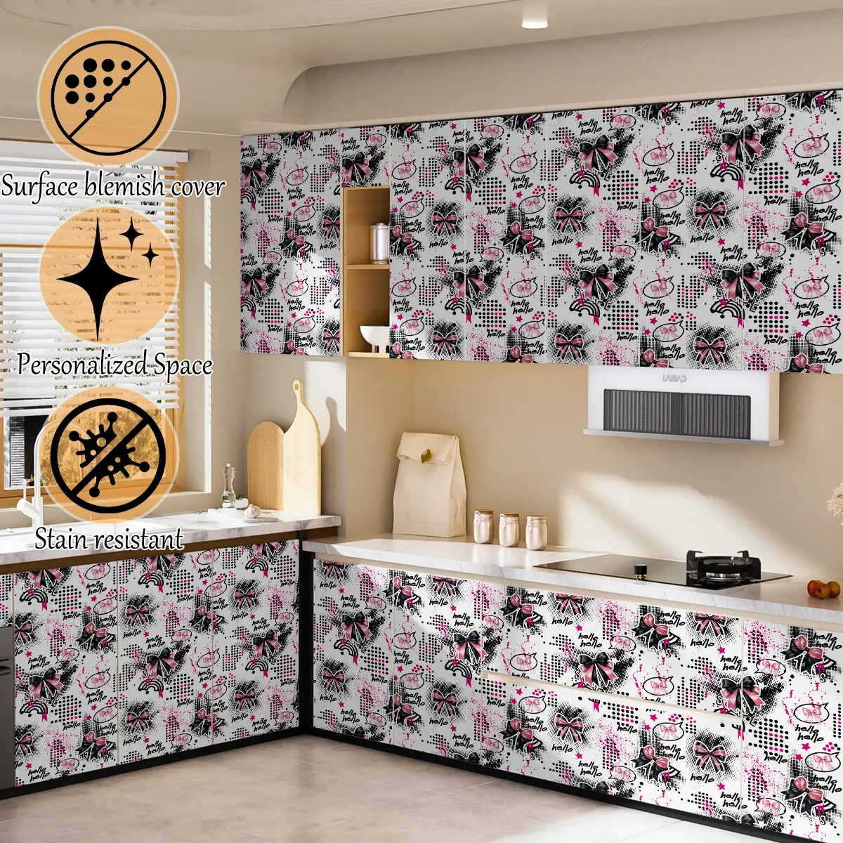 Peel and Stick PVC Wallpaper, Bow Polka Dot Rainbow Pattern Self Adhesive Wall Paper, Cute Removable Decor for Bedroom Living Room Office