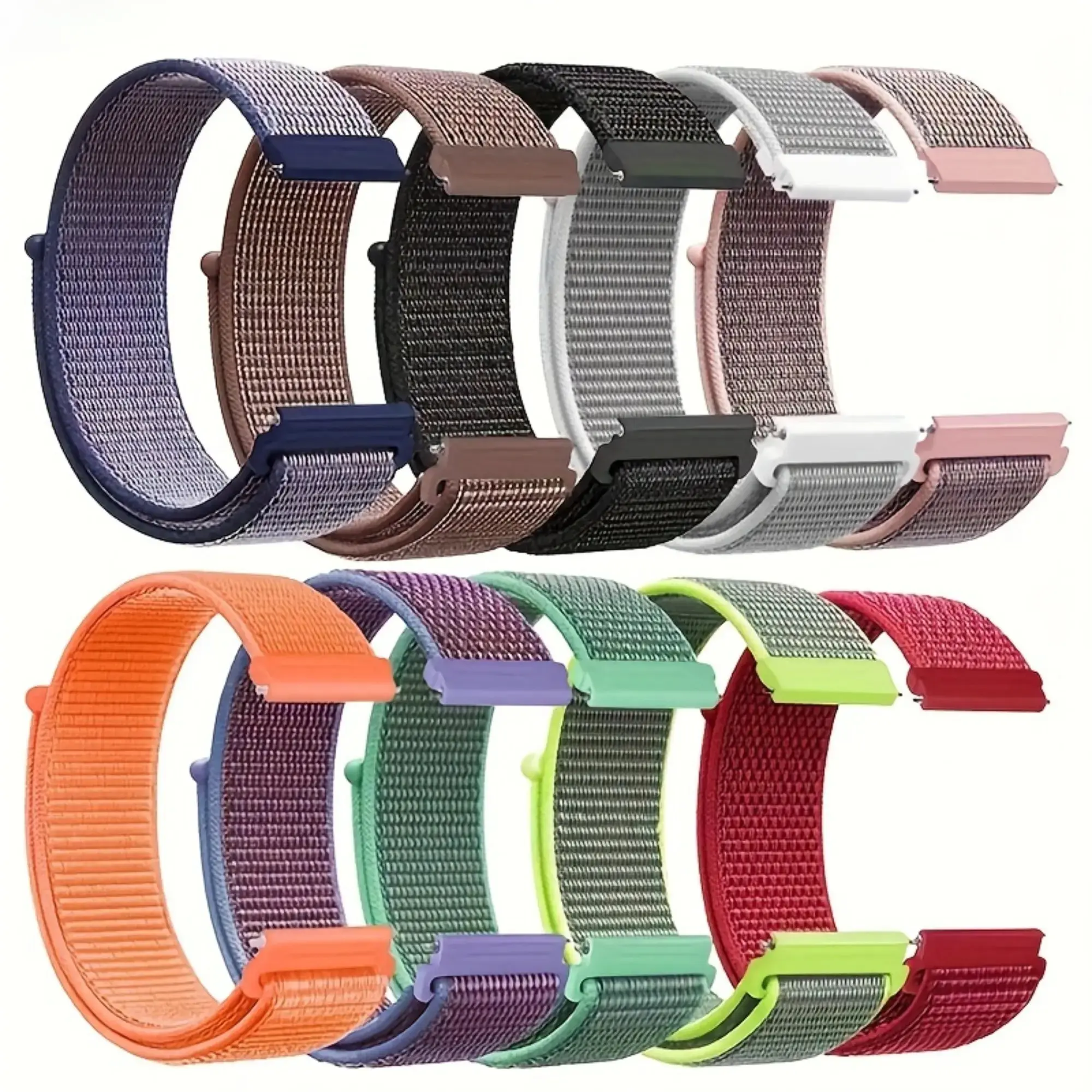 2026 New 10-Pack Soft Nylon Solo Loop Watch Straps, Breathable Stretchy Braided Replacement Bands Available in 20mm & 22mm Sizes, Universal Accessory Compatible With Most Mainstream Smartwatch Brands For Men And Women, Ideal For Daily Casual Wear & Sports