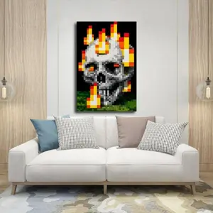 Minecraft Posters Burning Artistic High-Quality Print,Game posters,Anime posters,Vibrant Colors Rustic Charm Stunning Visuals Trendy Funny Wall Art Dorm Room Decor Pixel Art for MC Fans - Decoration Items-2D