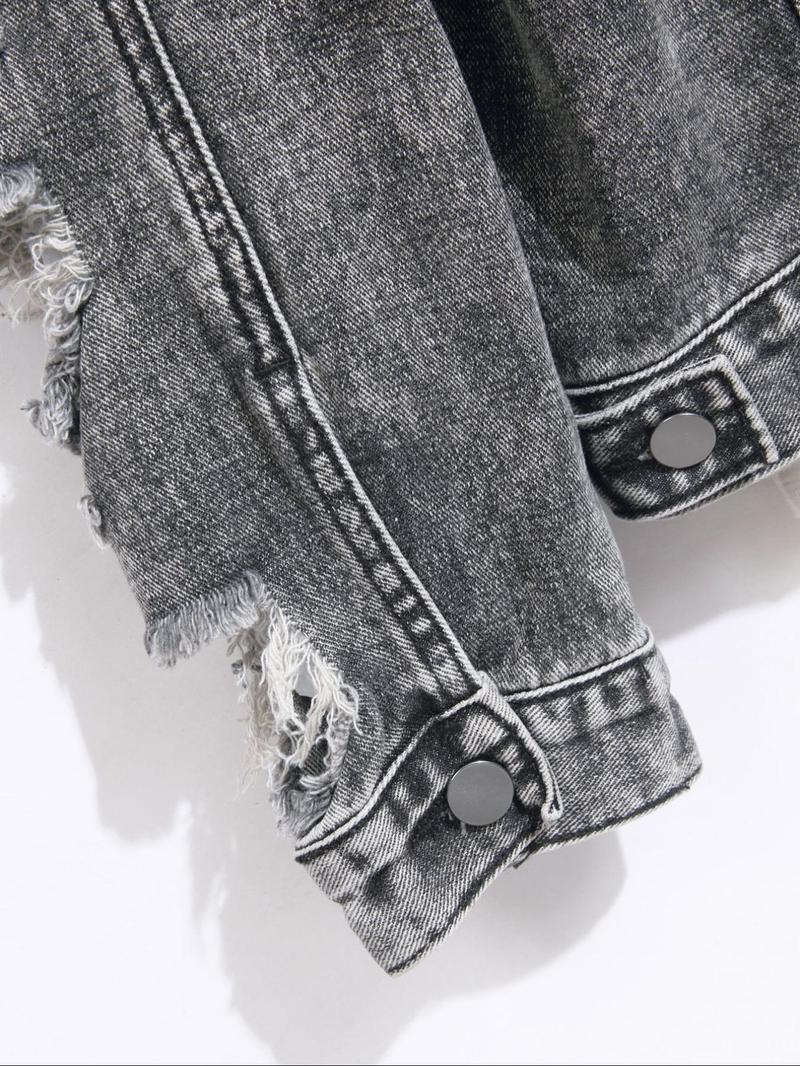 Men's Distressed Ripped Denim Jacket, Denim Jean Jacket, Fashion Comfy Longsleeves Outerwear for Daily Wear, Men's Clothing for All Seasons, Cotton Menswear, Casual Style Outerwear, Casual Fall Jacket, Casual Jacket Coat, Clothe, Vintage Street Wear