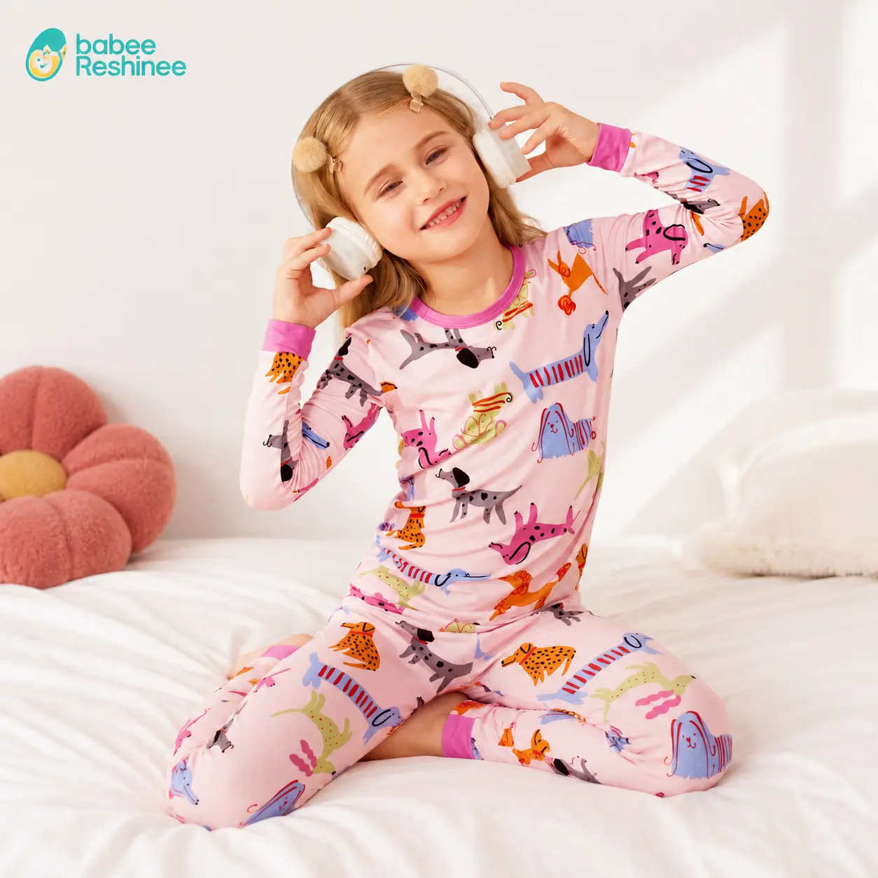 babee Reshinee Girls' Snug-Fit Bamboo Pajama Set, 2-Piece Long Sleeve Cute Cartoon Sleepwear for Toddlers, Temperature Regulating & Moisture-Wicking Christmas Gift, Halloween