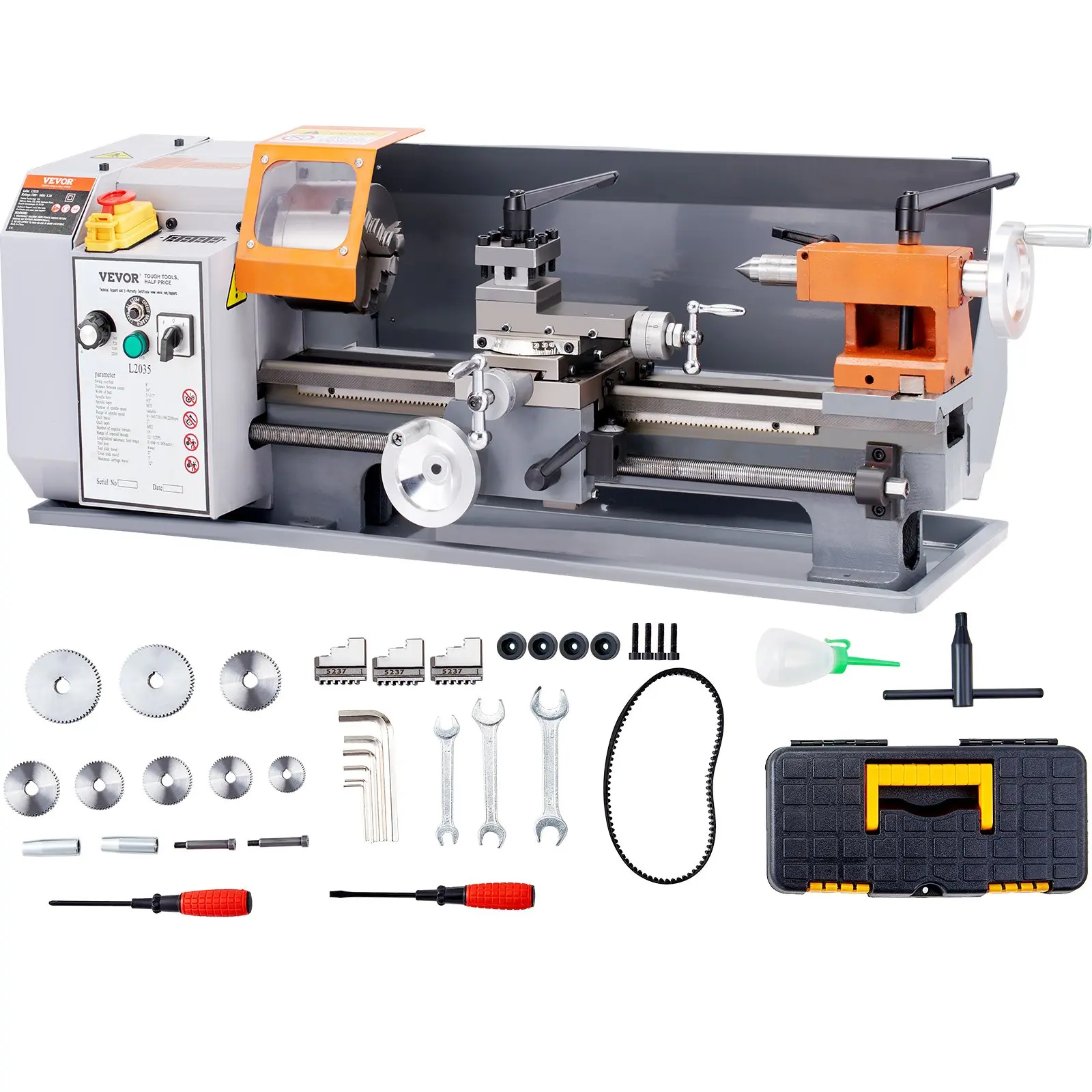 Metal Lathe Machine, 7.87''x 13.78'', Precision Benchtop Power Metal Lathe, 50-2500 RPM Continuously Variable Speed, 600W Brush Motor Metal Gears, with Tool Box for Processing Precision Parts