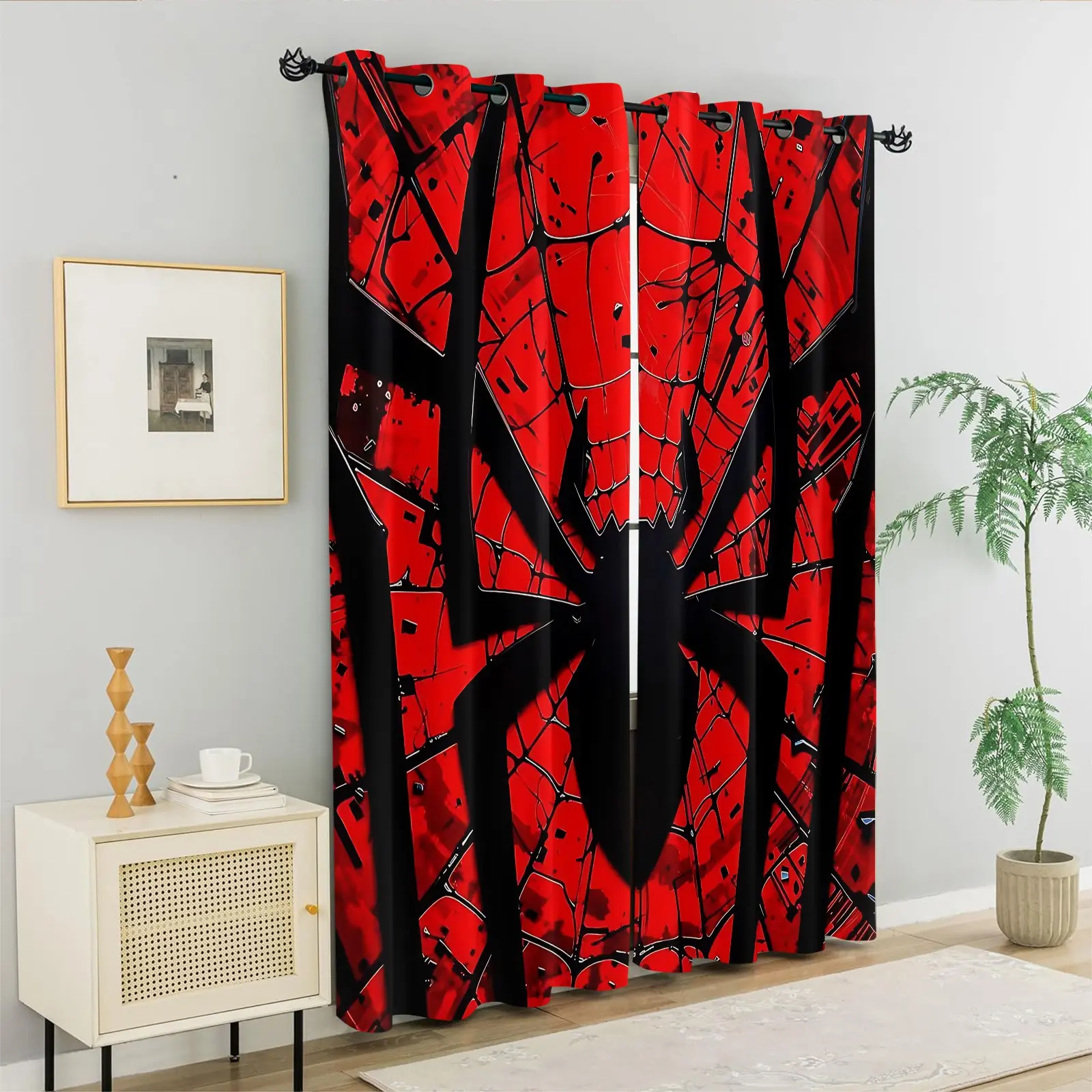 Cool Spider Printed Curtains, Darkening Decoration Curtains, 2 Panels Window Curtains, Window Drapes, Stylish Themed Home Curtain for Boys Teen Bedroom Decor,  Ideal Birthday Holiday Gift
