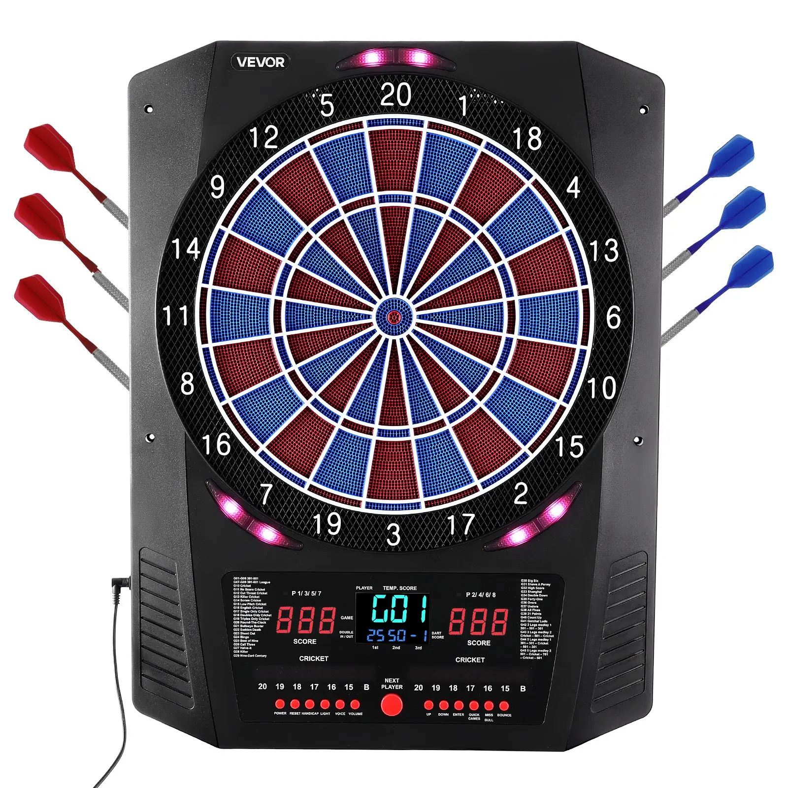 VEVOR Electronic Dart Board, 13.5" Target Dartboard with 45 Games 474 Variations for Up to 8 Players, 6 Dart Shafts with Flights 50 Soft Tips, Color LED Cricket Scoring Screen for Home Party Bar