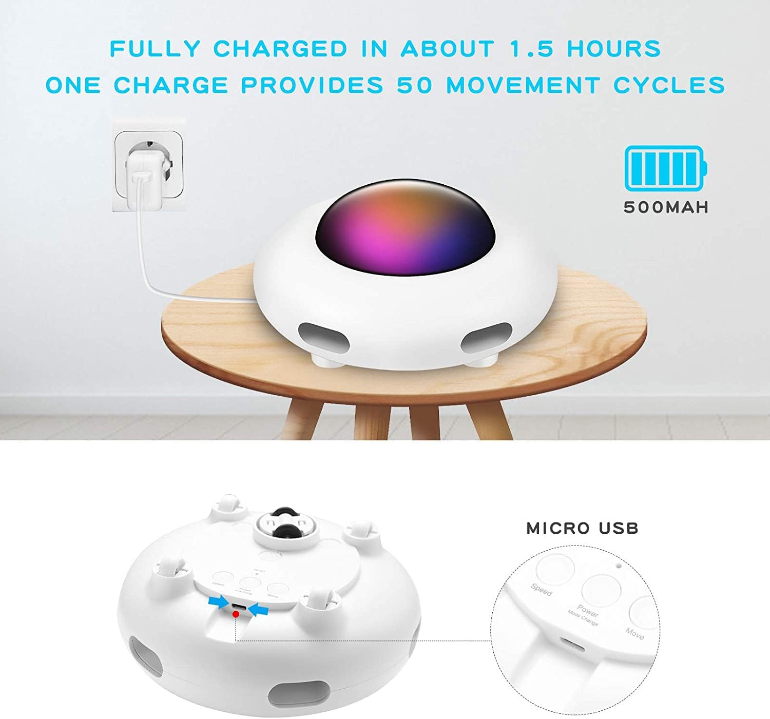 Automatic Interactive Cat Toy, Moving Feather UFO Toy for Indoor Cats, Helps Burn Energy, Reduce Boredom & Prevent Destructive Behavior, USB Rechargeable