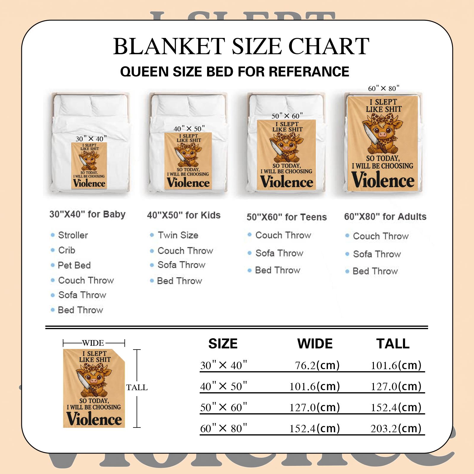 Cute Highland Cow Blanket-"I Slept Like Shit So Today I Choose Violence",Adorable Leopard Print Bow Cow with Knife Funny Quote Design,Perfect for Friends