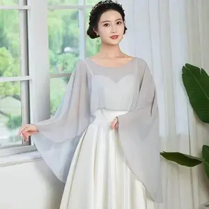 Elegant Solid Color Thin Wide Chiffon Shawl Sunscreen All Match Wedding Scarves Shawl Soft Party Dress Evening Capes Bridal