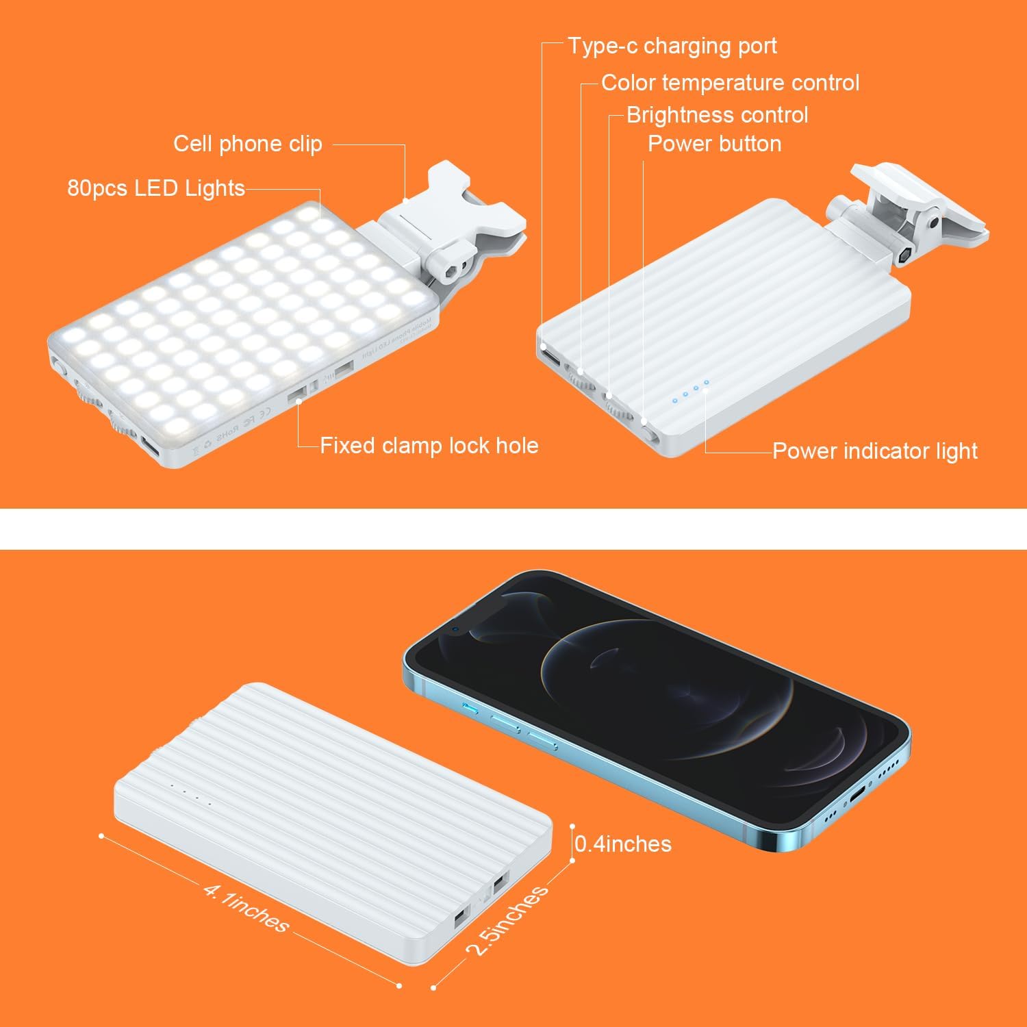 Portable Selfie Fill Light, USB Rechargeable Selfie Fill Light, 1 Count Portable Clip-on Light for Live Streaming, Conference & Vlog