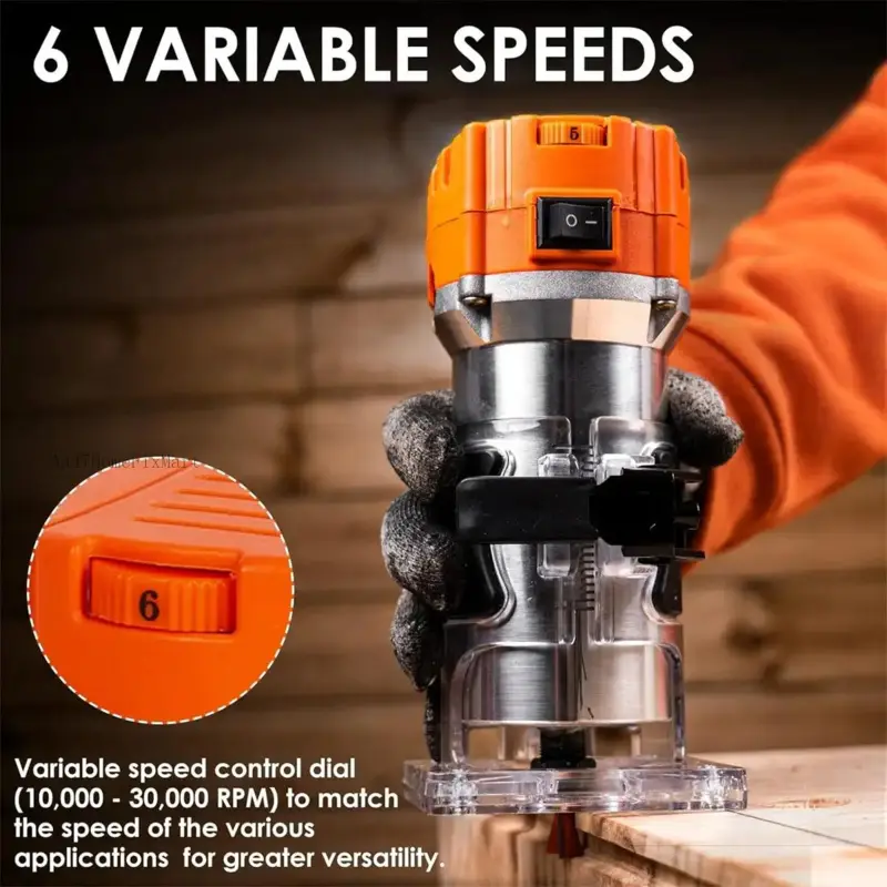 Router, 6.5-Amp 1.25 Compact Wood Palm Router Tool, 6 Variable Speeds Wood Trimmer with 15 Pieces 1/4" Router Bits Set edge guide router bit wood routerAA47HomeFixMart