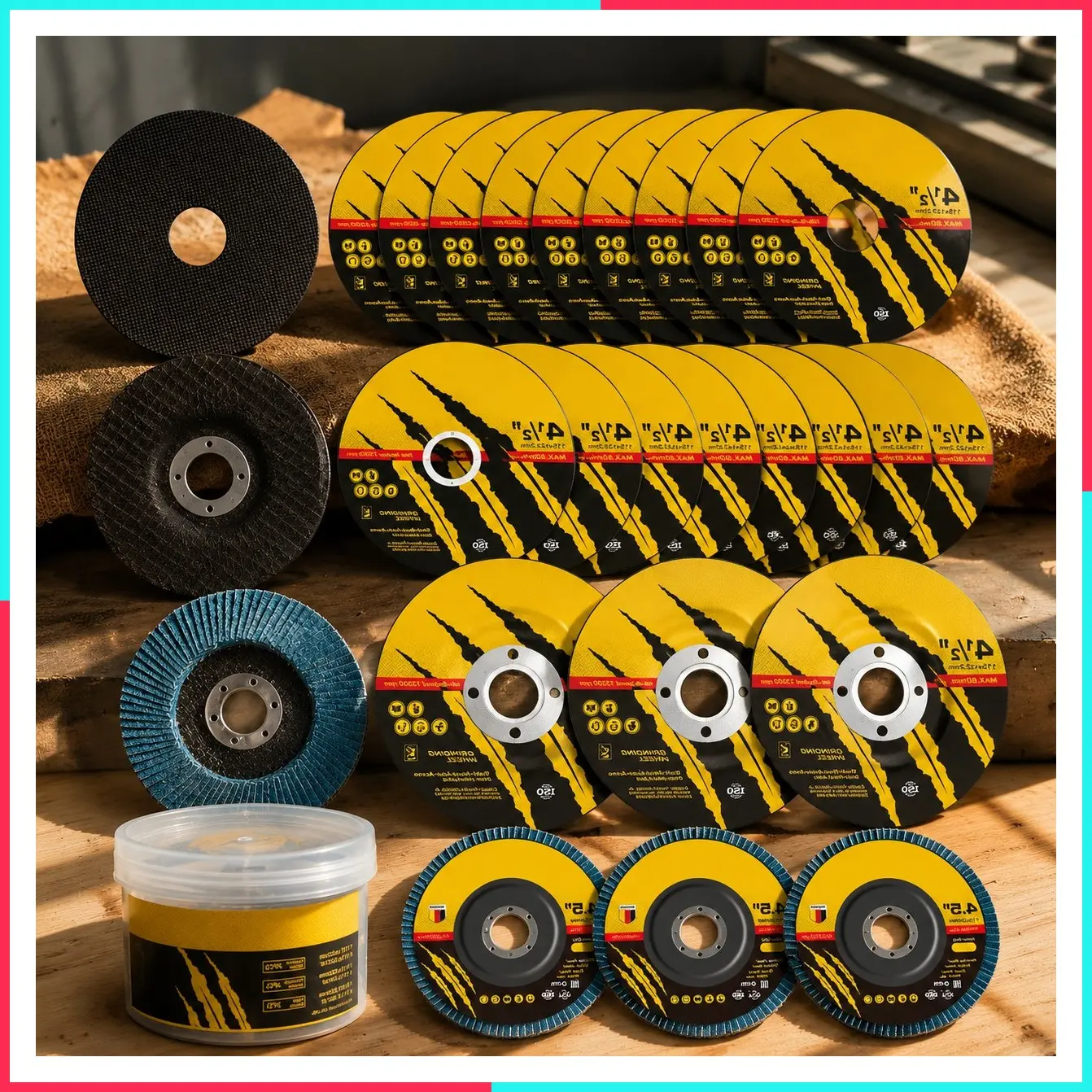 26 Packs Angle Grinder Cutting Flap Grinding Disc Wheel 4 1/2in Inches - 20 Packs 4.5"x1/4"x7/8" Cut off Wheels, 3 Packs 4.5"x7/8" 60 Grit Flap Discs, 3 Packs 4.5"x1/25"x7/8" Grinding Wheels