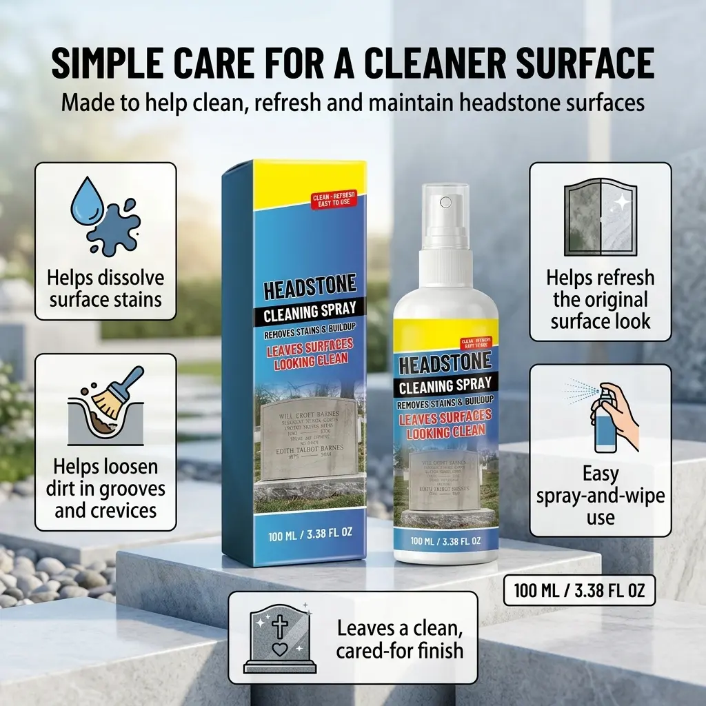 Headstone Cleaner Spray, Gentle Stone Surface Cleaner for Tombstones, Grave Markers, Memorial Stones and Daily Care