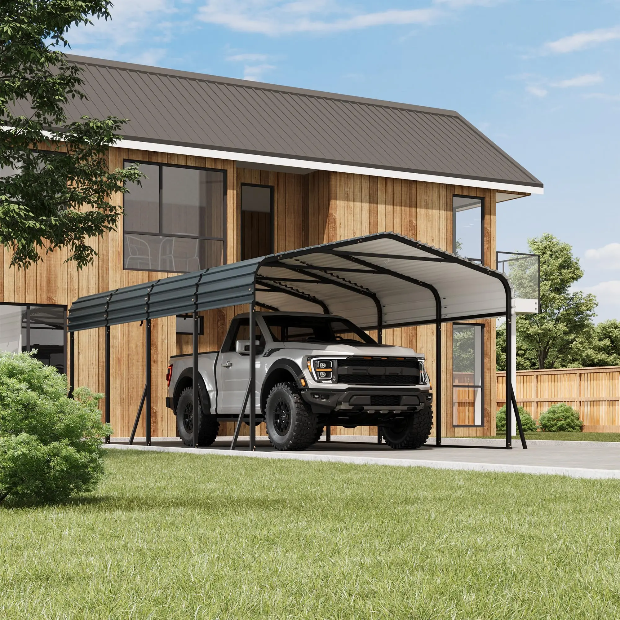 GARVEE 12x20 ft Heavy Duty Metal Carport, Galvanized Steel Roof, Reinforced Base, Outdoor Shade Shelter for SUV, Truck