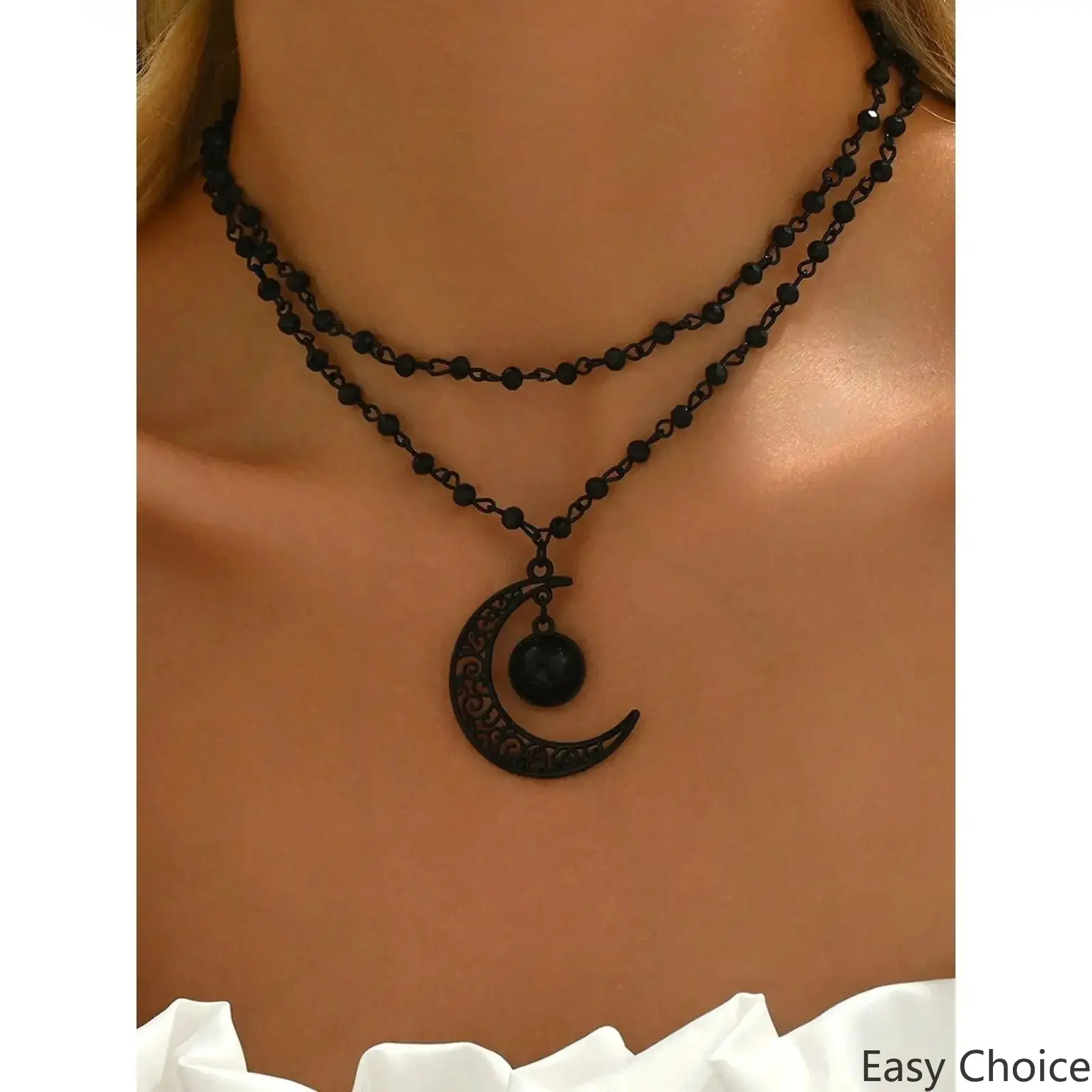Women's Gothic Aesthetic Moon Goddess Charm Set Necklaces - Celestial Layered Sets, Zinc Alloy Crafted, Dark Crystal Beads, Casual Halloween Accessory, Gifts for Women, Durable All-Season Jewelry for Daily Wear, Accessories For Women, All-Season Accessory