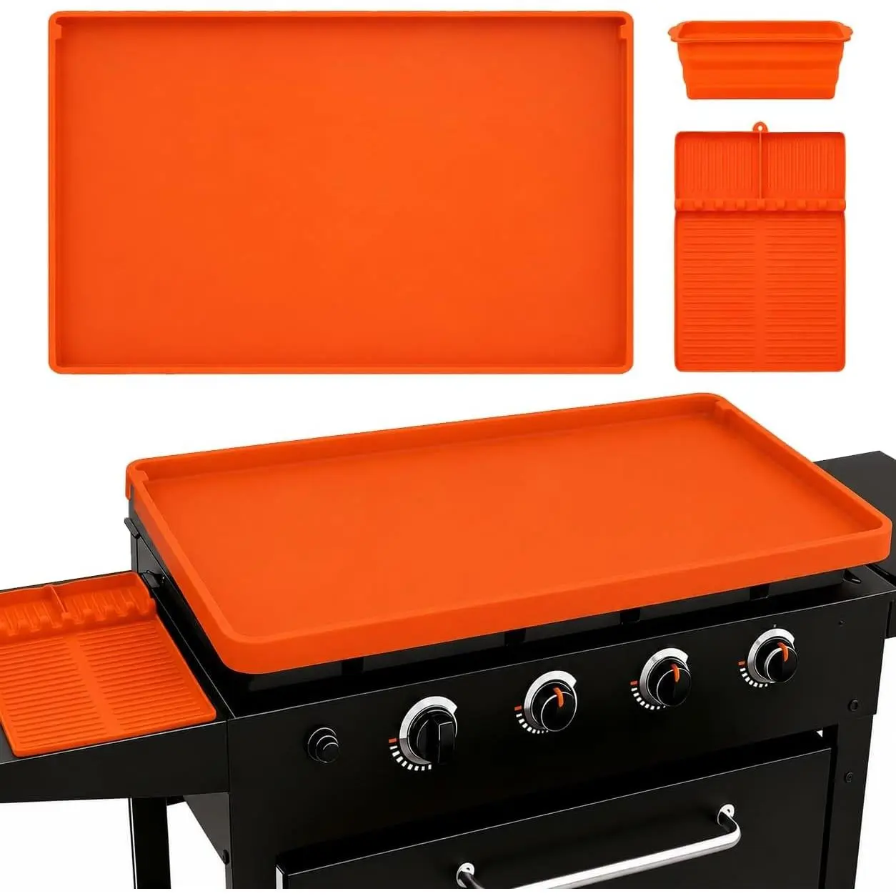 Full-Edge 36" Blackstone Silicone Griddle Cover | 16" Silicone Spatula Mat, Grease Cup Liners, Perfect Combination for Blackstone Griddle Accessories, All-Season Outdoor Use