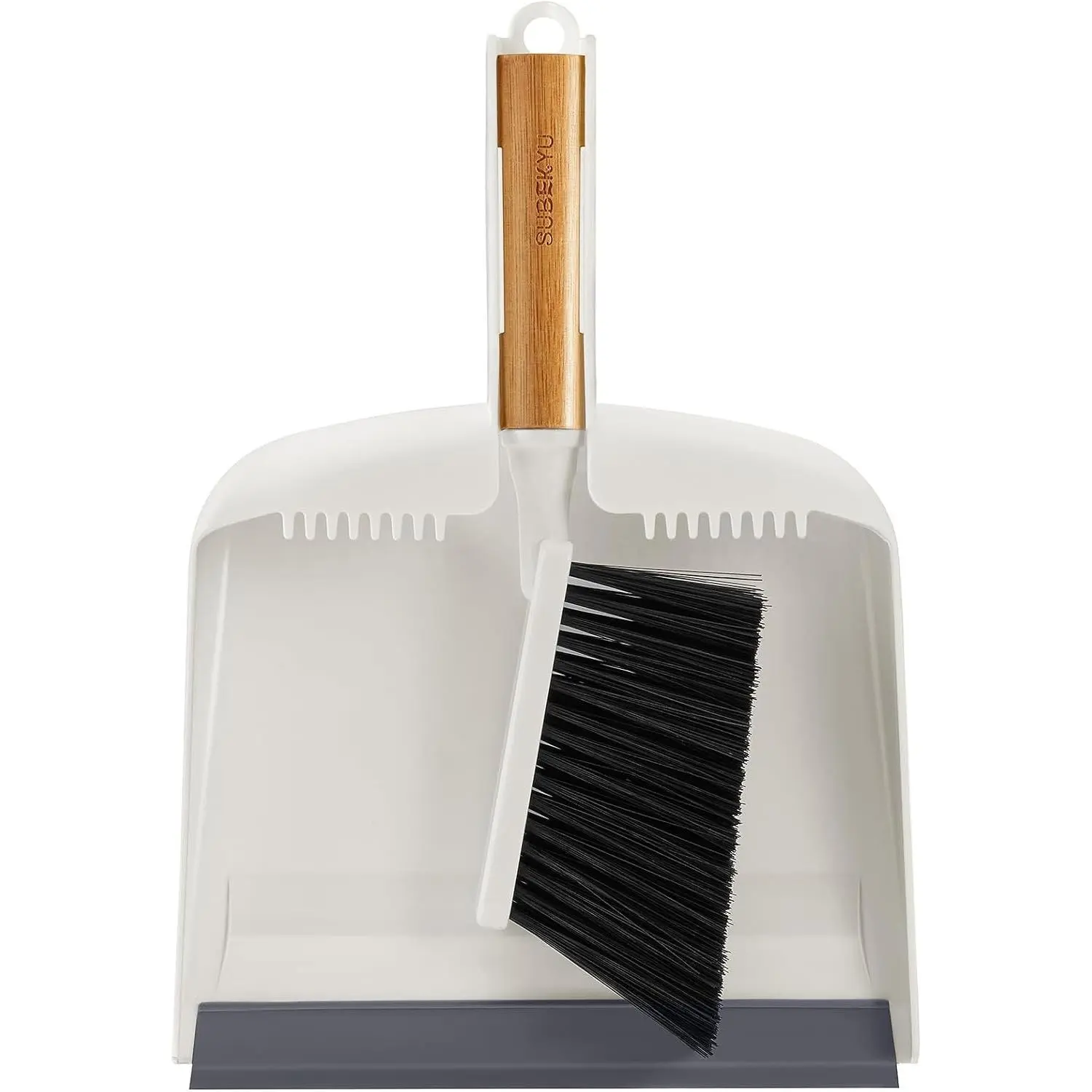 Dustpan and Brush Set with Bamboo Handle, Hand Mini Broom and Dustpan Set, Small Broom and Dustpan Set for Kitchen/Desktops/Bedroom, White, 1 Set