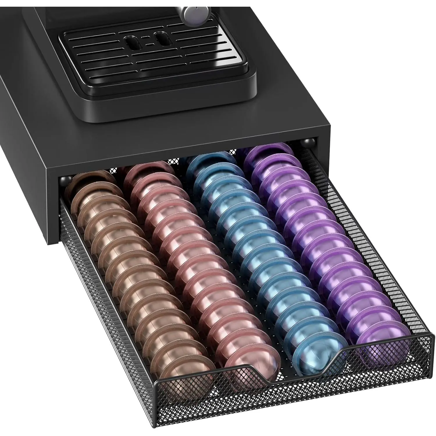 Nespresso Pods Holder, K Cup Holder, Coffee Pod Holder Organizer Compatible with Nespresso Vertuo Capsules, Holds 60 Small or 40 Large Pods, Black