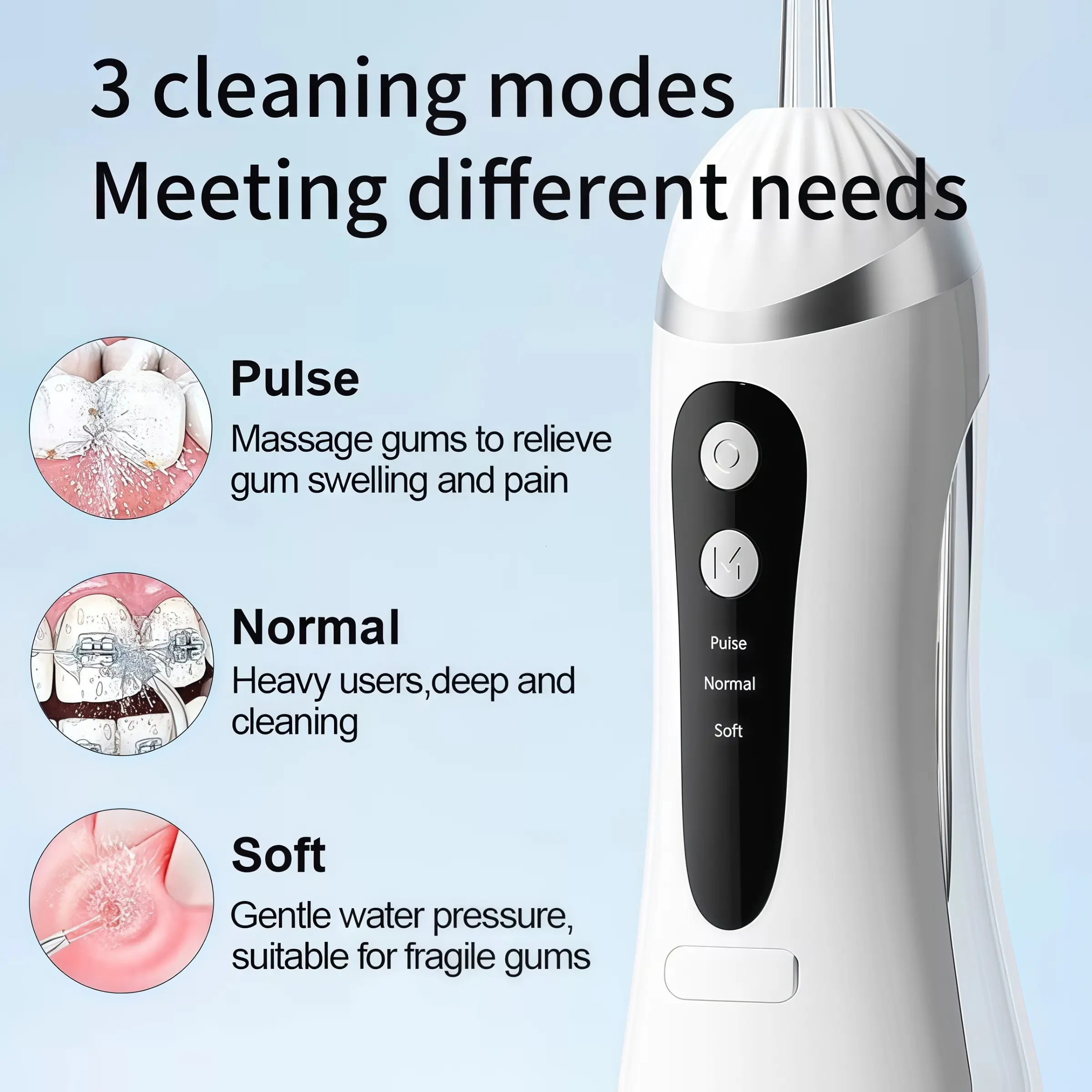 USB Rechargeable Water Flosser, Portable Oral Irrigator, 3 Cleaning Modes, Strong Oral Rinse, Teeth Care Jet Floss, 200ML Capacity