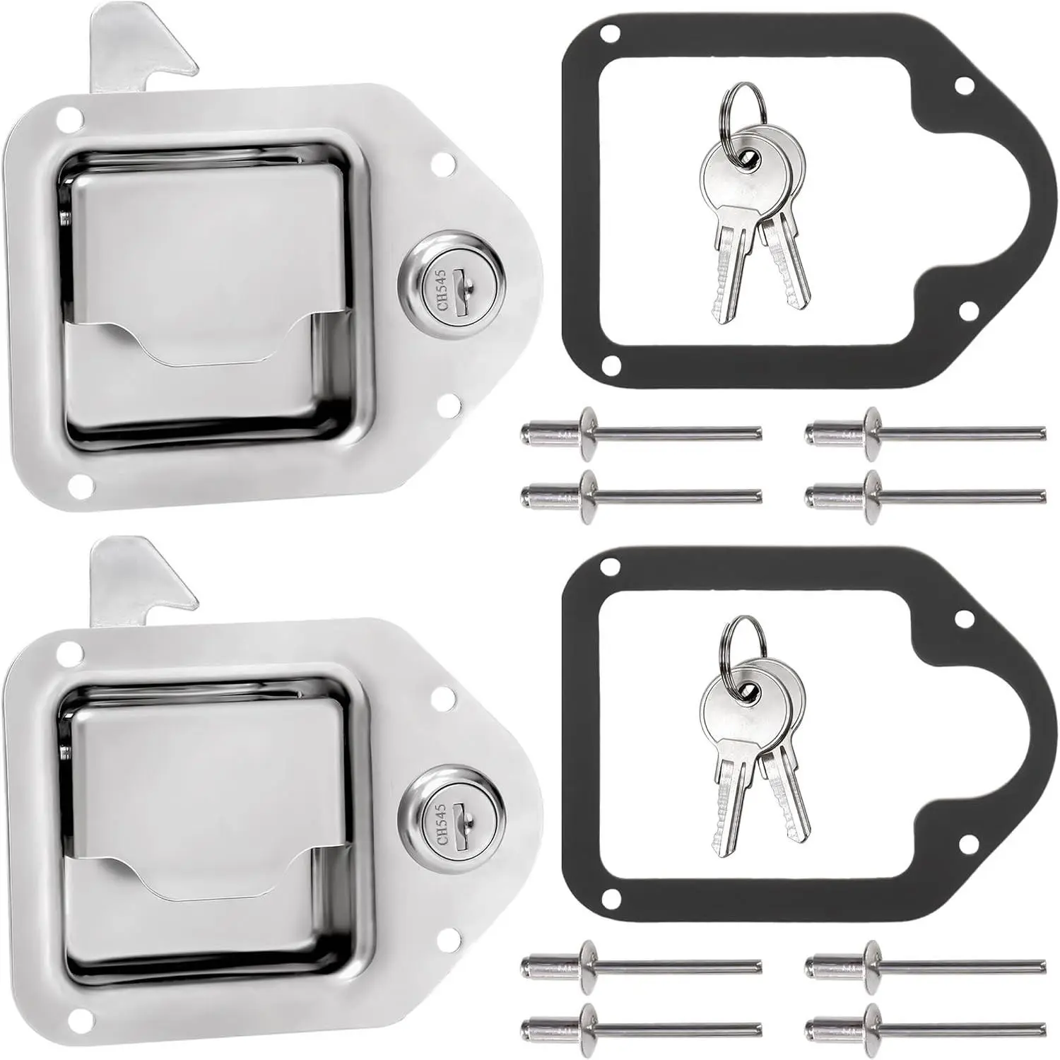 Elsjoy 2-Piece Truck Tool Box Latch Replacement Set, Stainless Steel Paddle Handle Lock with Keys & Rivets for Truck Trailer, RV, UTV, ATV Storage Boxes