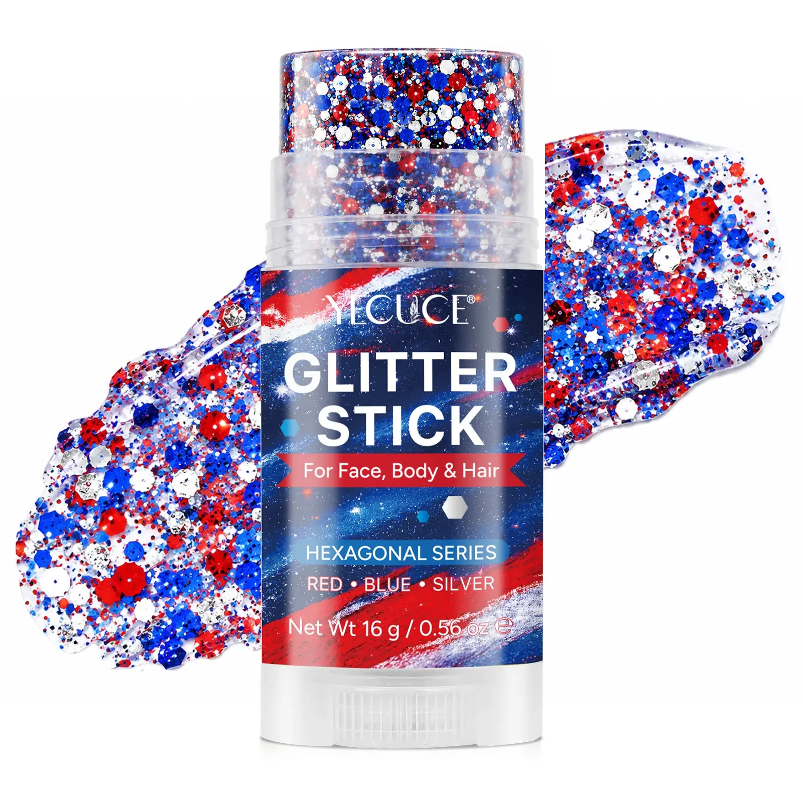 Yecuce Flash Stick, Star/hexagon Series, Blue Silver Color Mix, Waterproof Sweat-Proof, Perfect for Parties, Concerts, Music Festivals, Party Favor, Festival Party Supplies
