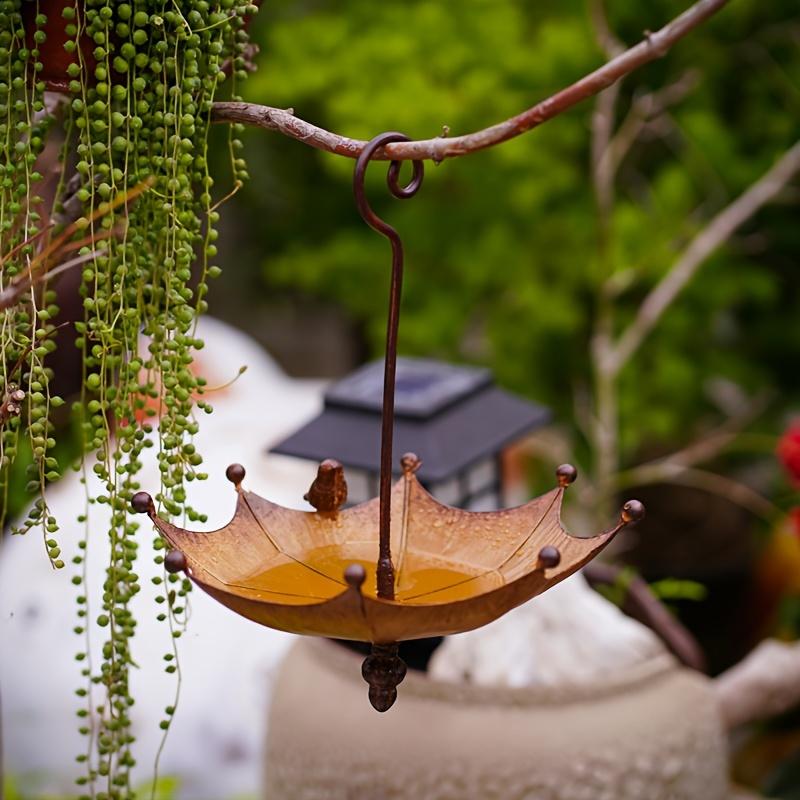 Outdoor hanging bird feeders are a gift for bird lovers Bird bath, umbrella-shaped iron bird feeder tray, hanging bird bath, suitable for garden, courtyard, and backyard garden decoration, bird food tray, gardening gloves