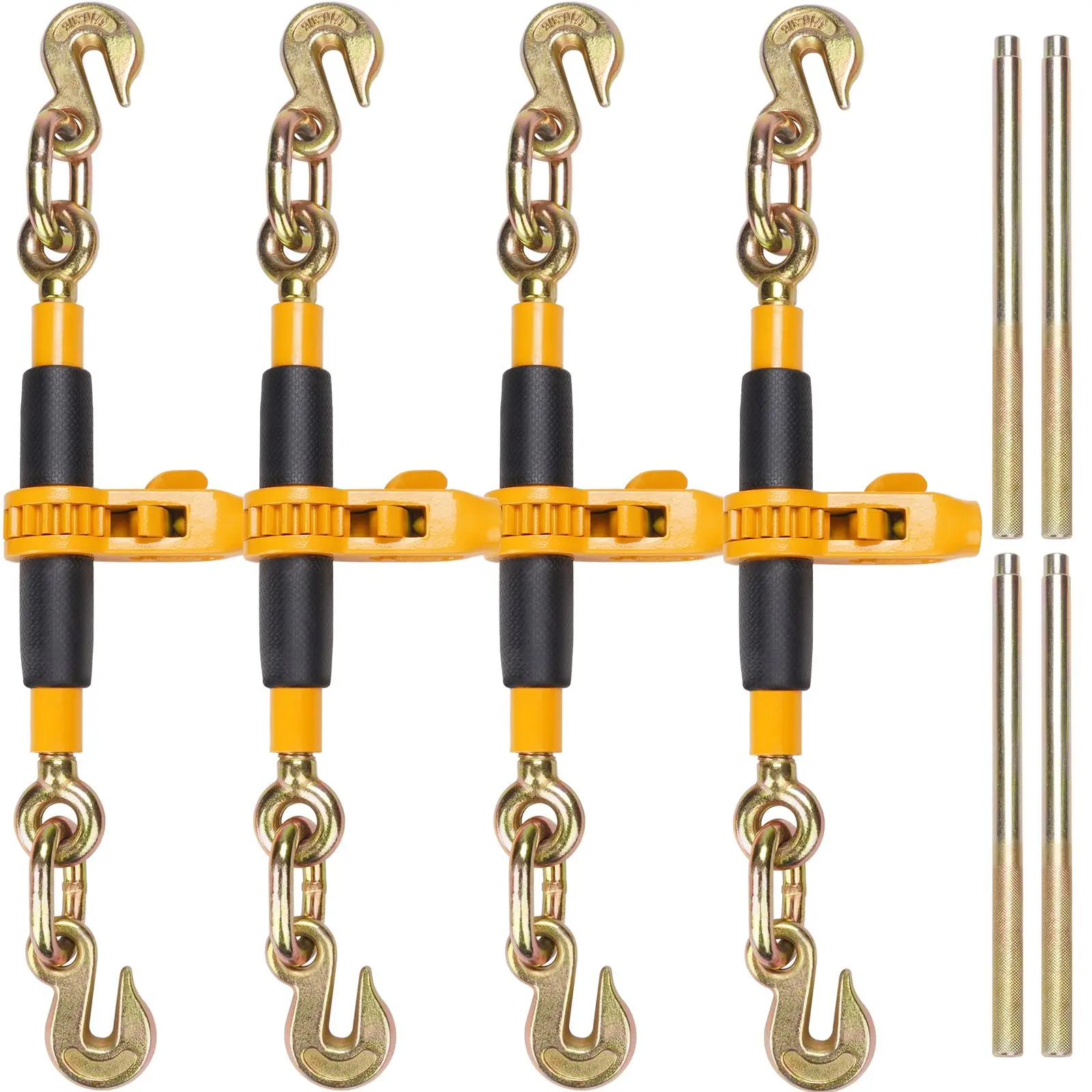 VEVOR Ratchet Chain Binder, 5/16"-3/8" Heavy Duty Load Binders, with G80 Hooks 7, 100 lbs Secure Load Limit, Labor-saving Anti-skid Handle, Tie Down Hauling Chain Binders for Flatbed Truck Trailer, 4 P