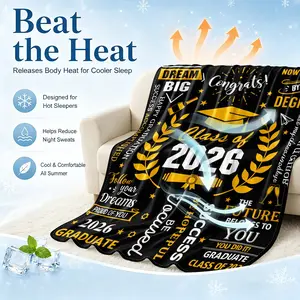 Class of 2026 Graduation Cooling Blanket, Arc-Chill Q-Max >0.4 Cool Fiber Summer Cooling Throw, Lightweight Breathable Blanket for Hot Sleepers, Soft Cooling Blanket for Bedroom Couch Grad Party