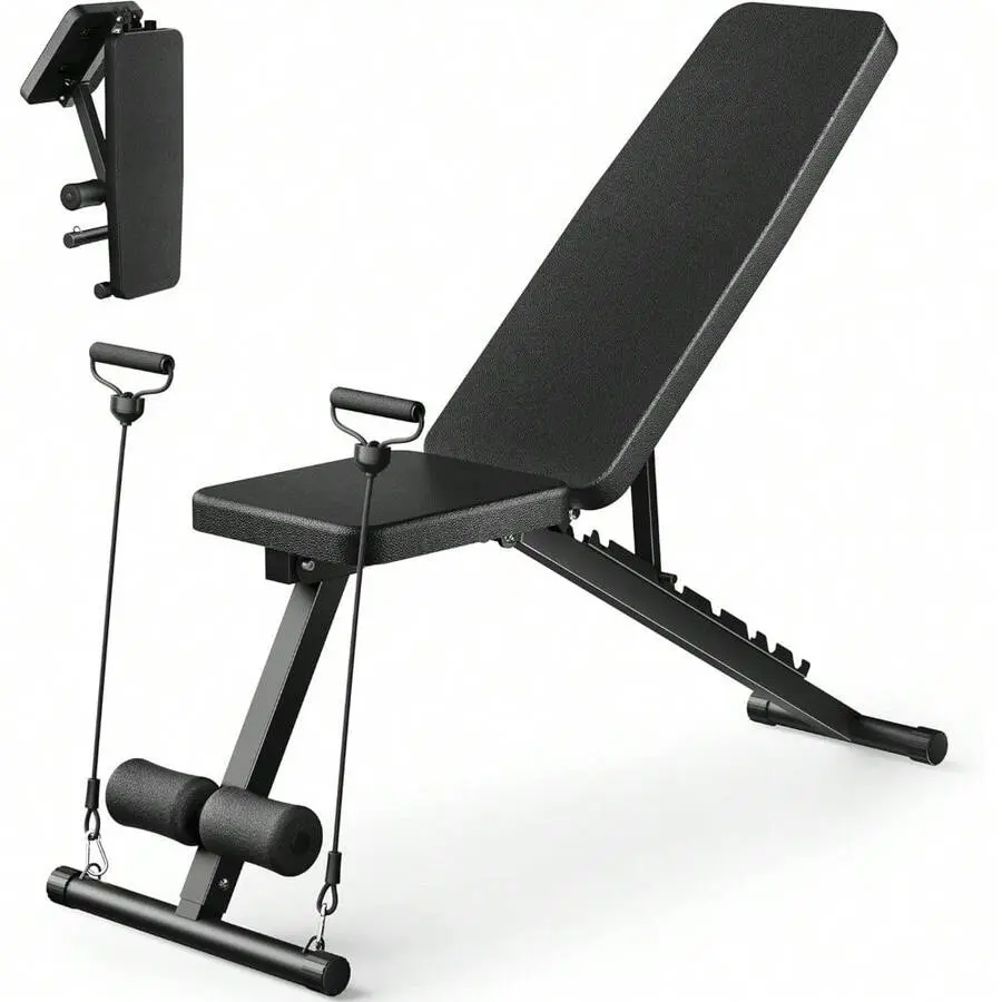 Adjustable 600LBS Bench Foldable Incline Decline Flat Structure With Elastic Bands