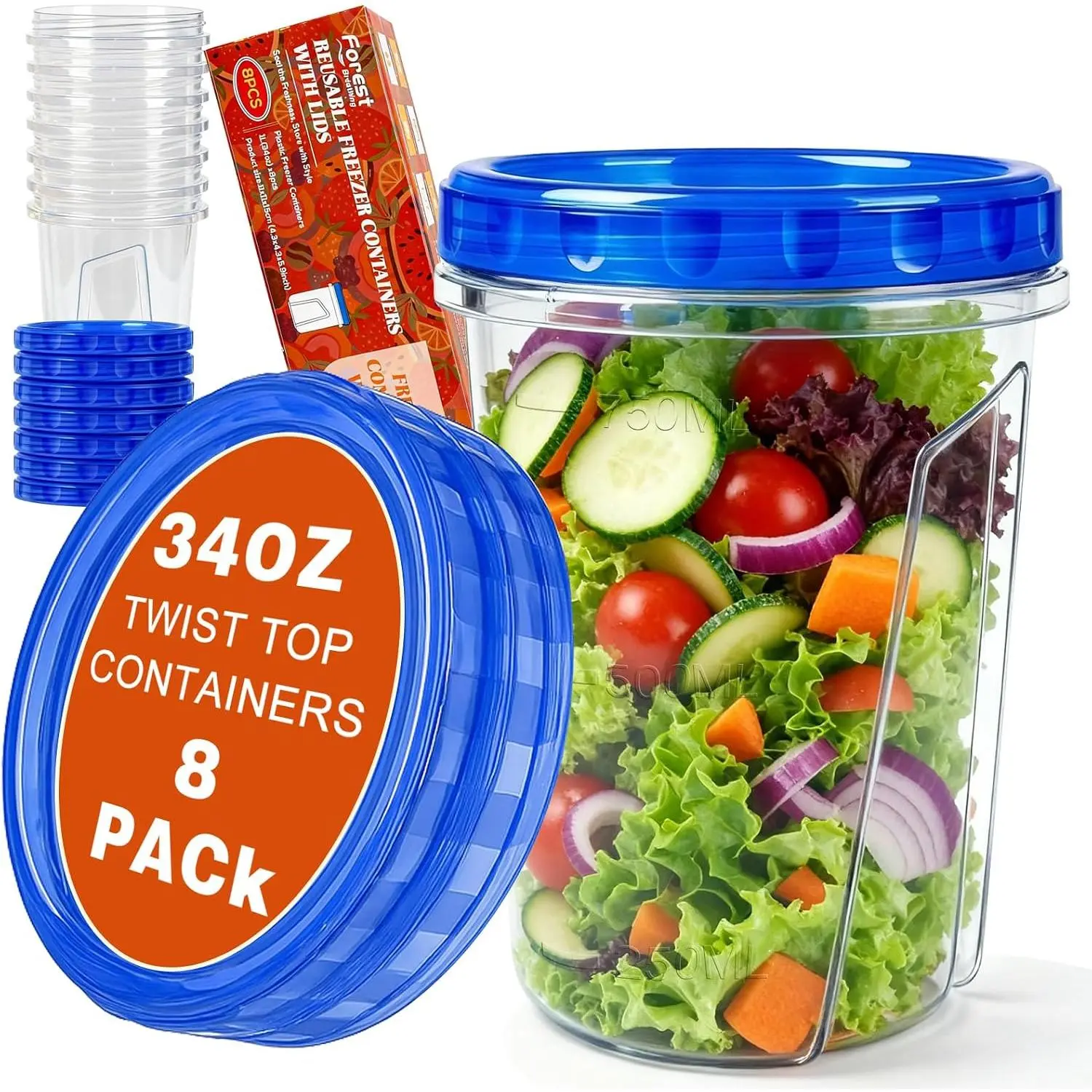 8 Pack 34oz  Freezer Storage Containers with Twist Top  Airtight, Clear Plastic Soup Freezer Containers, Quart  Storage Containers with  for Fruit Meal Prep Leftover Lunch Salad