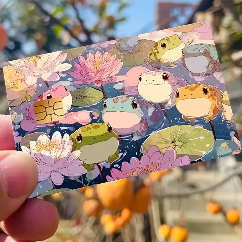 Cute Cartoon Frog-themed Trading Cards, Including Skins or Stickers for Bank Cards, Credit Cards, Debit Cards, Transportation Cards, and Room Key Cards