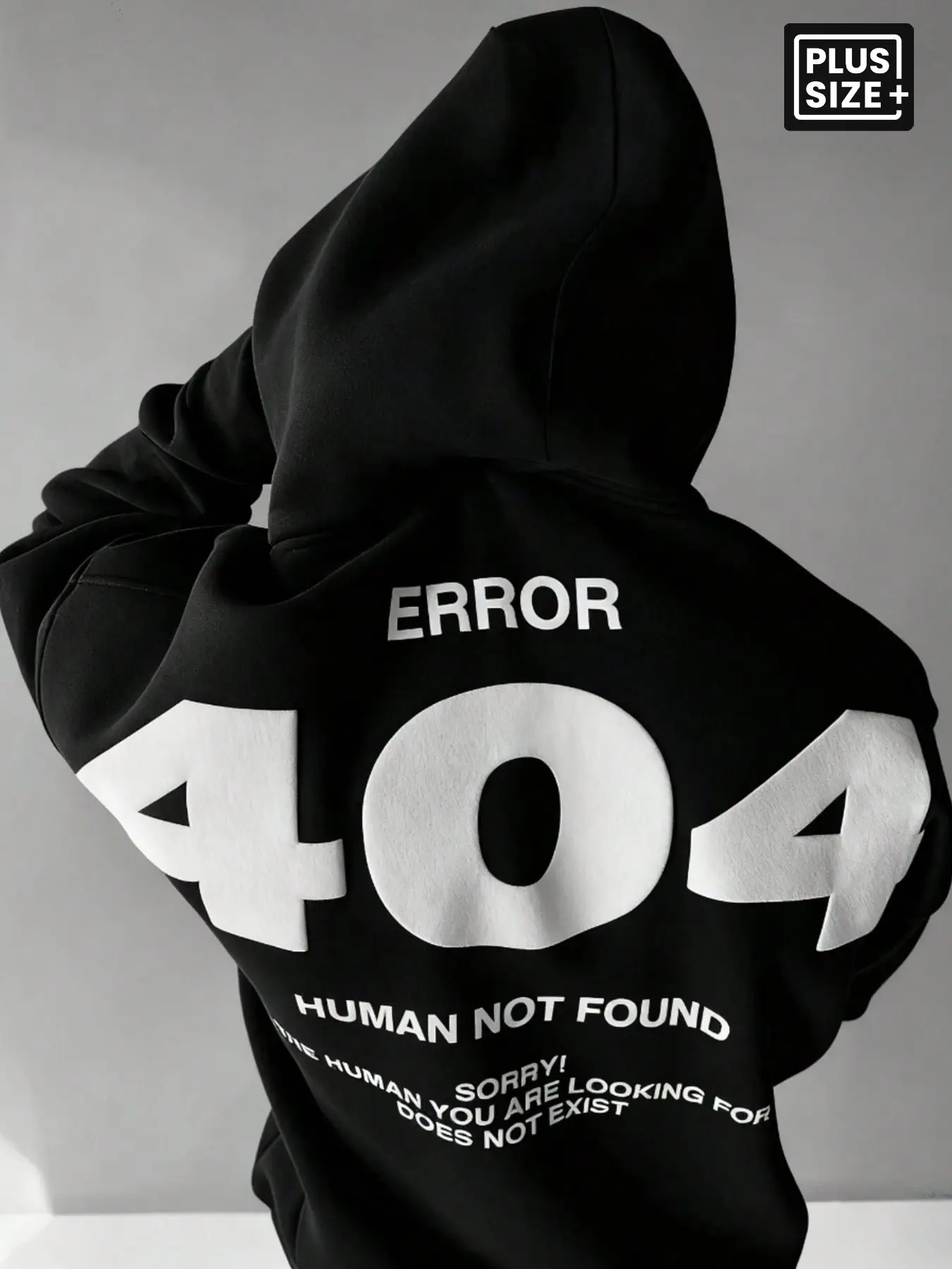 MEN'S PLUS SIZE HOODED SWEATSHIRT, 404 ERROR GRAPHIC PULLOVER HOODIE, WARM SOFT LONG SLEEVE FOR AUTUMN & WINTER, OVERSIZED LOOSE FIT STREETWEAR TOP, HIP HOP RETRO TECH STYLE HOODIE, RARE AESTHETIC FOR DAILY, OUTDOOR & LOUNGE WEAR