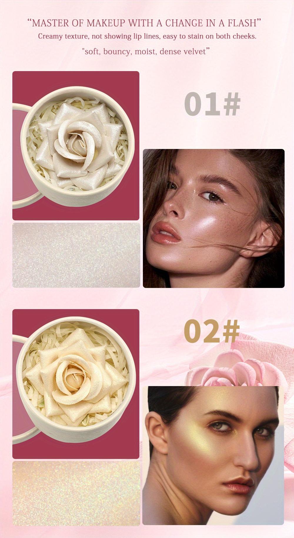 3D Three-dimensional Rose Highlight Powder Blusher High Gloss Glitter Improves The Look Nude Makeup Easy to Color Highlight Powder Face Contour Makeup Festival Party Music Festival Basic Makeup Valentine's Day Gift