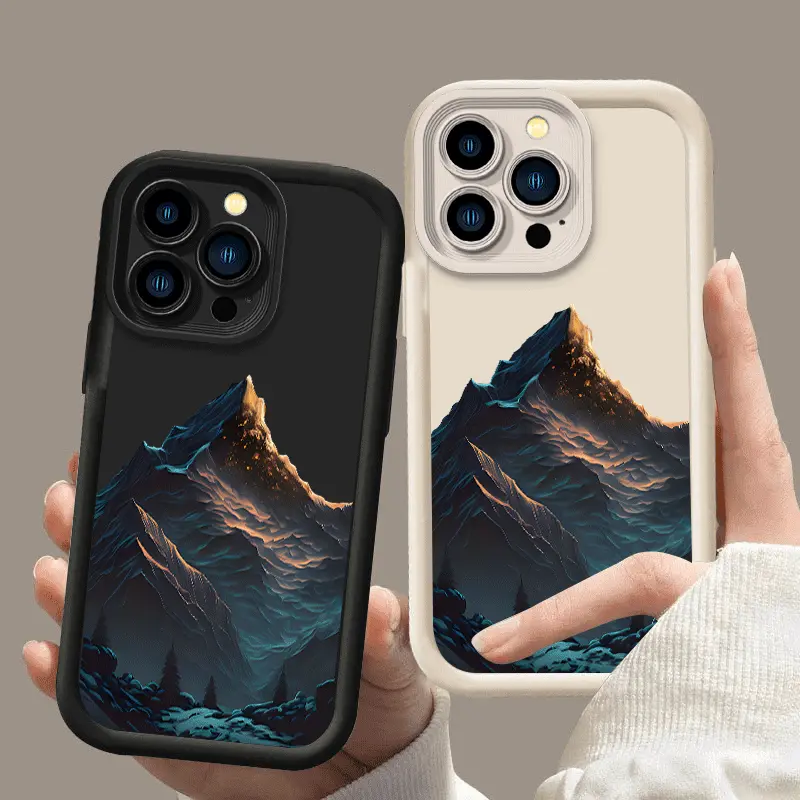 Aesthetic Mountain Landscape Print Cream White Phone Case Soft TPU Shockproof Full Lens Protective Cover Fit iPhone X XS XSMAX 11 11Pro 11ProMAX 12 12Mini 12Pro 12ProMAX 13 13Mini 13Pro 13ProMAX 14 14Plus 14Pro 14ProMAX 15 15Plus 15Pro 15ProMAX 16 16Plus,