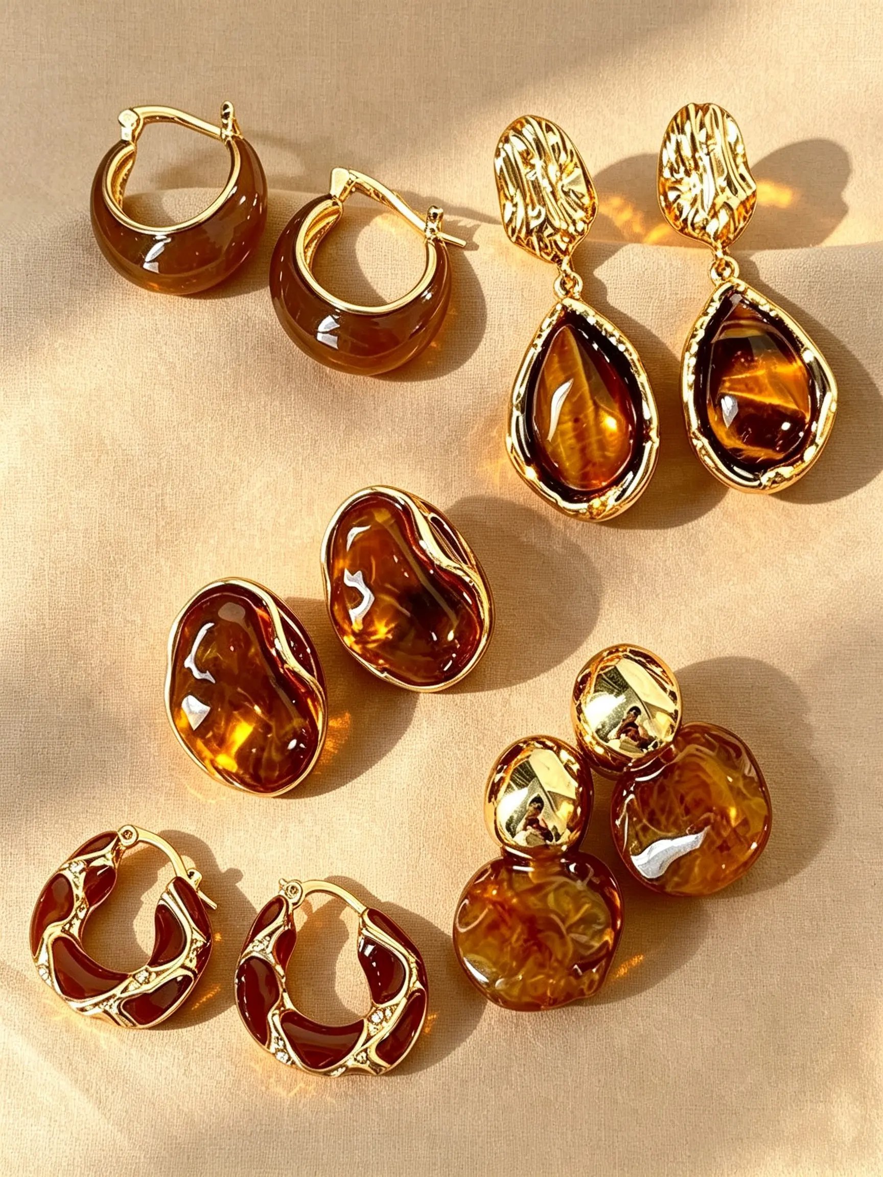 10pcs Geometric Amber Stud Earrings Set, Boho Style, Casual All-Season Jewelry, Unique Design for Daily Wear, Parties, Events