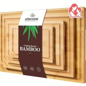 4 Piece Extra Large Bamboo Cutting Board Set with Juice Groove Heavy Duty for Meat Vegetables Cheese Kitchen Essentials Family Friends Holiday Party Gift