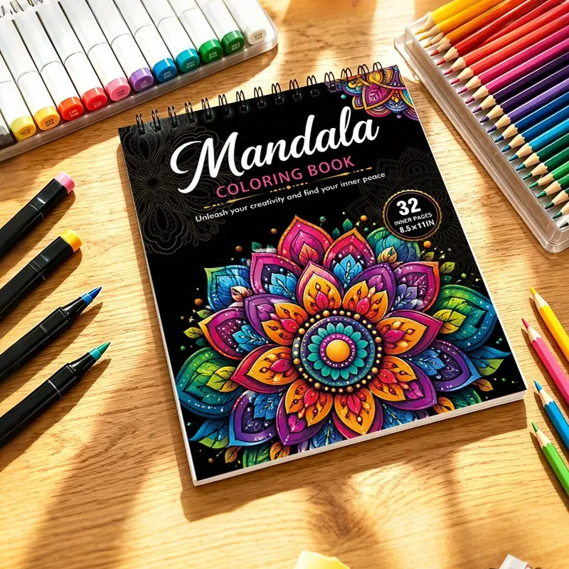 Mandala Adult Coloring Book, 32 Thick Pages, Fun Art Supplies for Adults and Kids, Ideal Stress Relief and Creative Tool