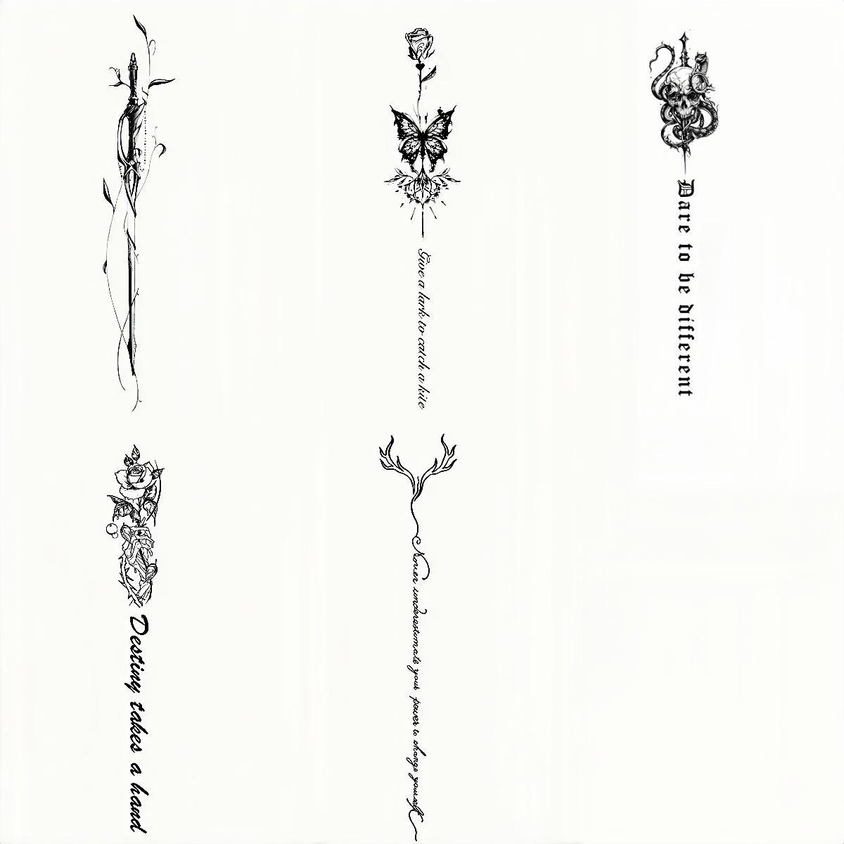 Waterproof Temporary Tattoo Sticker, 5 Sheets Wings & Butterfly & Rose Pattern Fake Tattoo, Back Body Art Magic Tattoo, Herbal Semi-permanent Tattoo, Sticker Tattoos